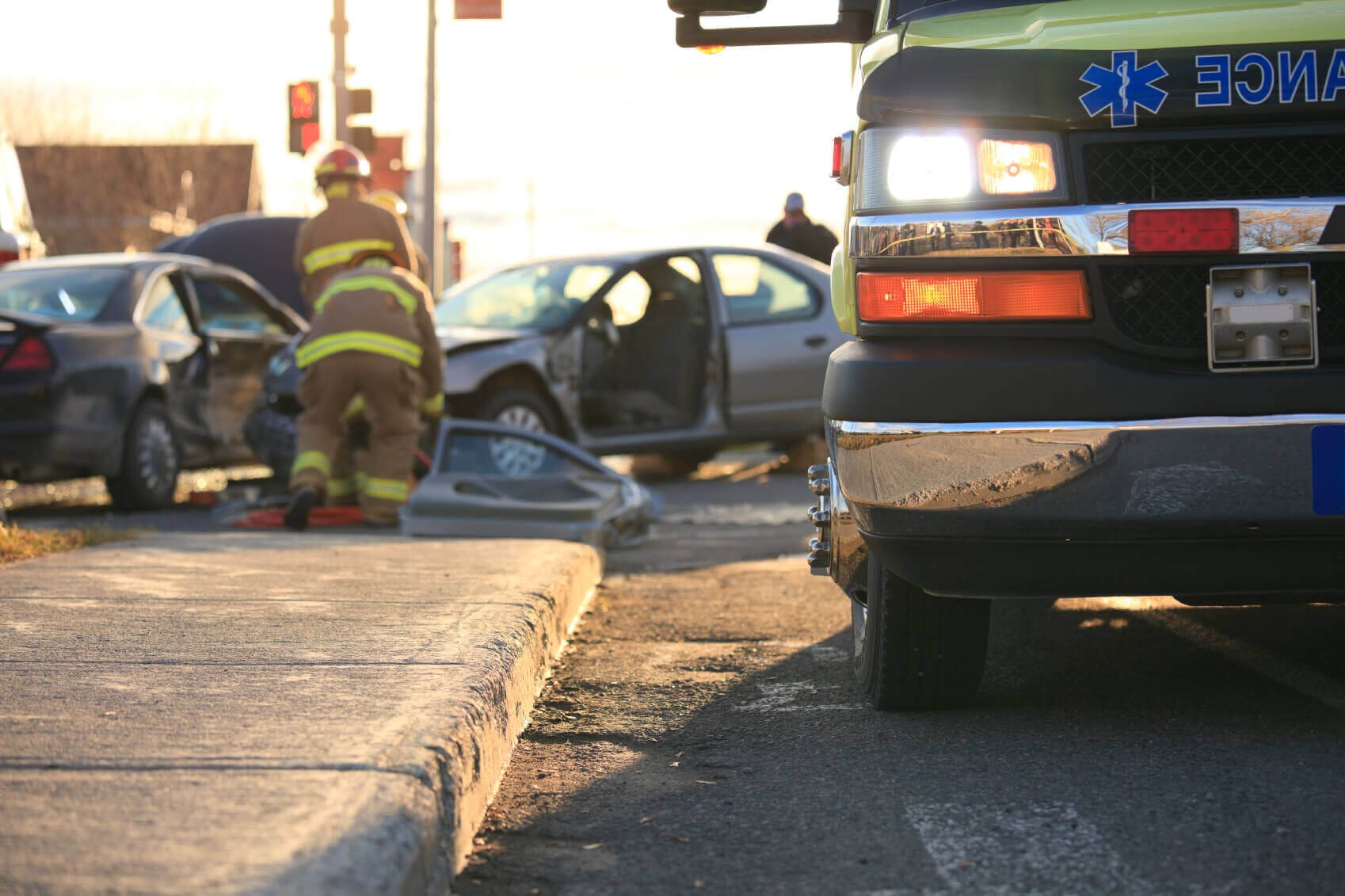 One Dead, Another Injured in Waco Crash 1 Car accident with firefighters and ambulance