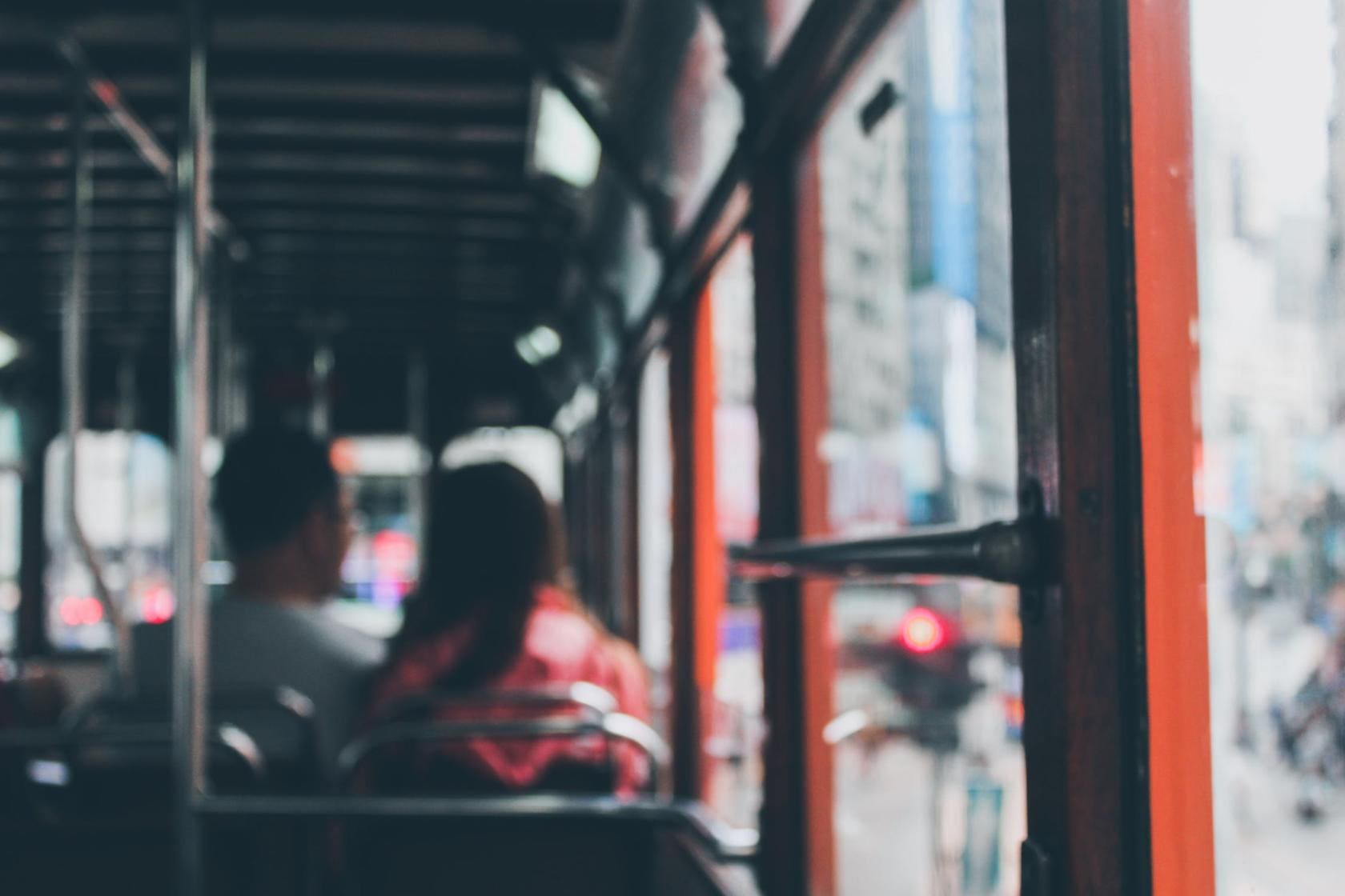 Interior of a public transit bus window