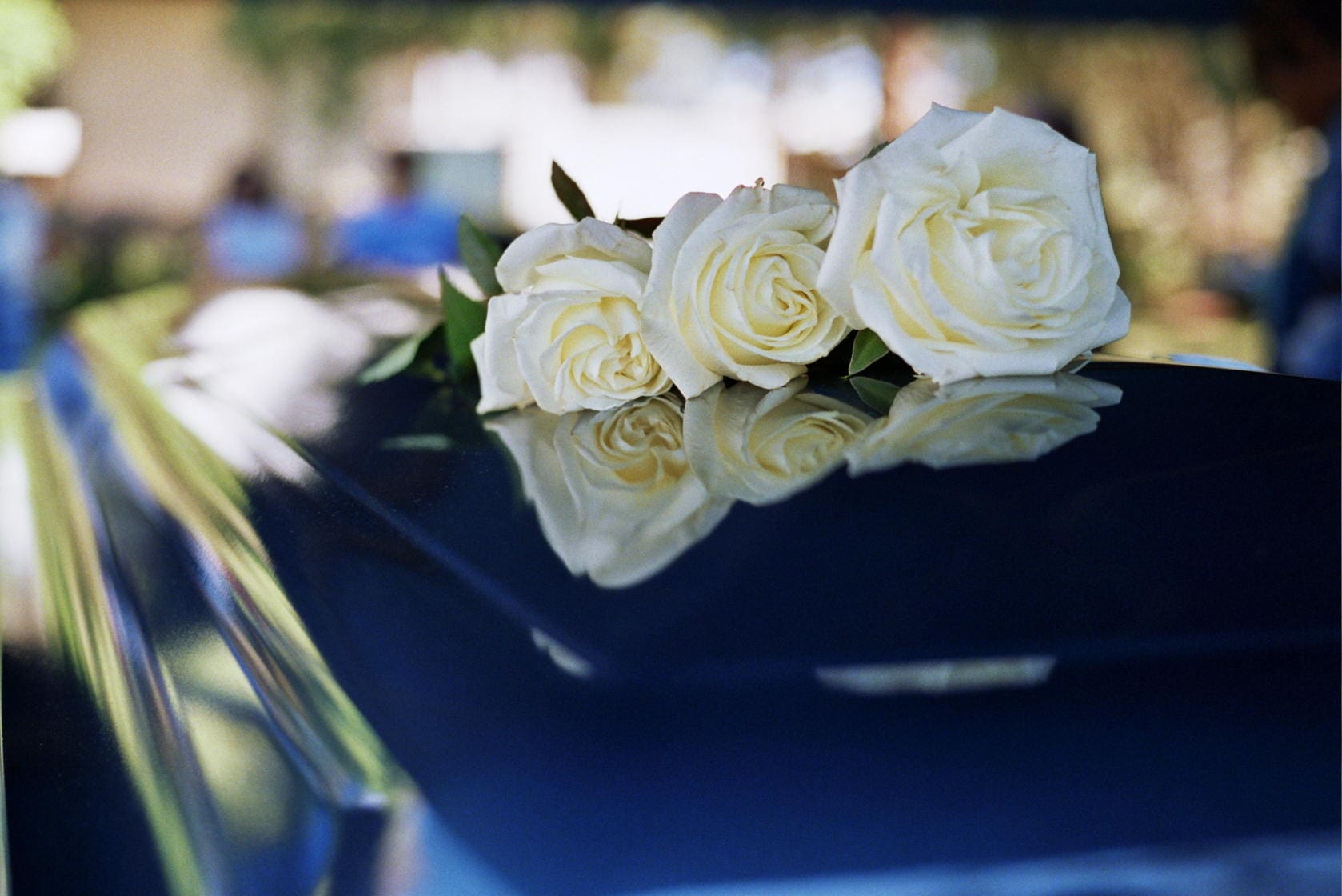 Are Employers Responsible for Car Accidents Caused by Their Employees? 4 White roses laying atop a funeral casket